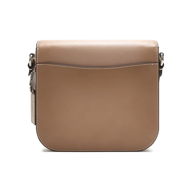 COACH Hutton Saddle Leather Saddle Bag Crossbody Shoulder Bag Women's Taupe-2