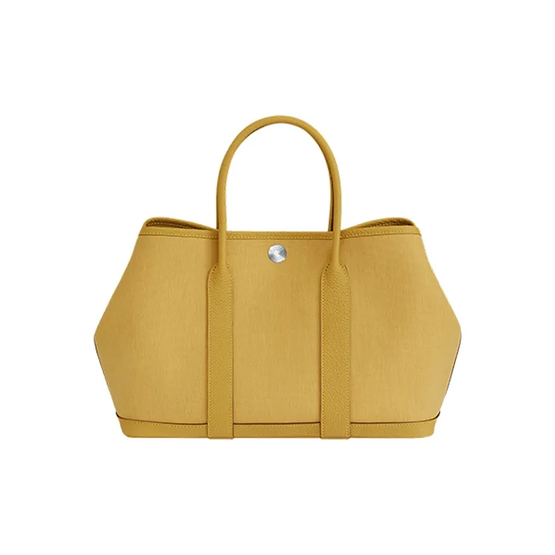 HERMES Garden Party Canvas With Negonda Calfskin Handbag Unisex Ginger Yellow/Cardamom Green-0