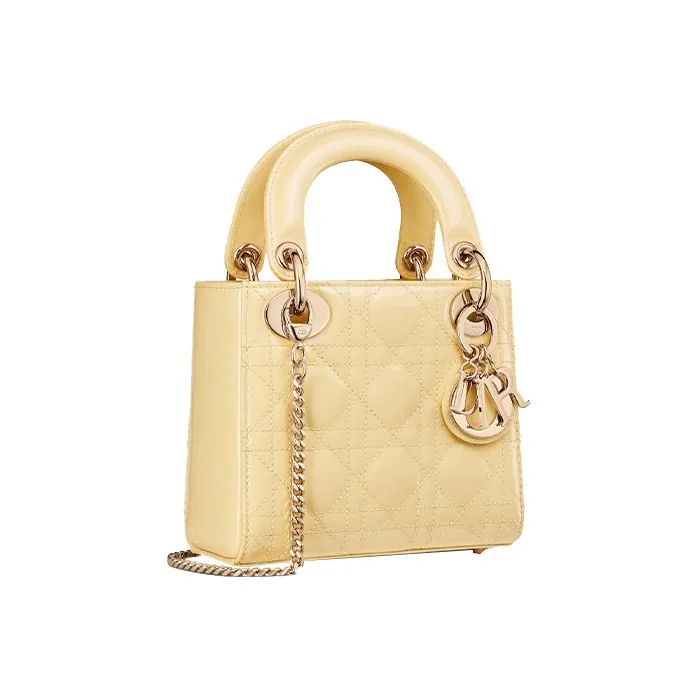 DIOR Lady Dior Patent Leather Cowhide Dior Bag Shoulder Bag Crossbody Bag Handbag Mini Women's Yellow-1