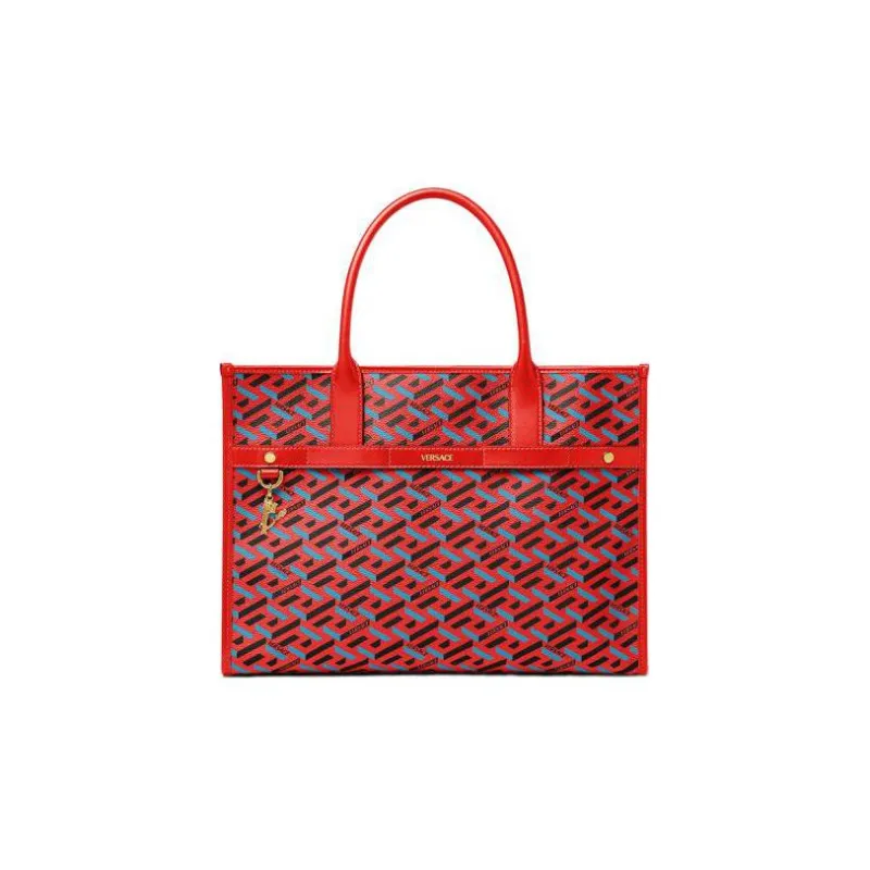 VERSACE PU Tote Bag, Shopping Bag, Shoulder Bag Women's Red-0
