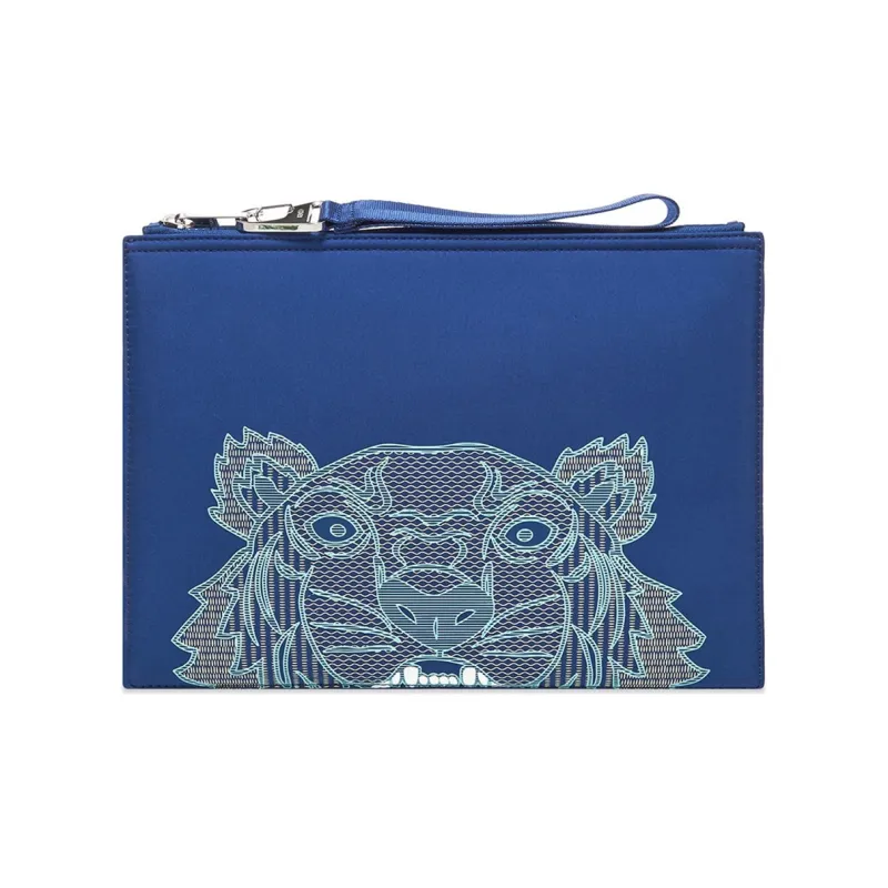 KENZO Classic Tiger Head Leather Bonded Polyester Clutch Men's Blue-3