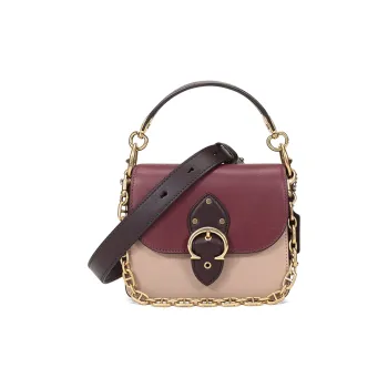 COACH Beat Leather Saddle Bag Crossbody Bag One Shoulder Handbag Small Size Women's Burgundy Multicolor