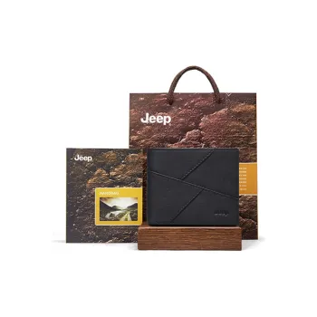 Jeep Pure Cow Leather Leather Clip Ticket Clip Wallet Men's Black