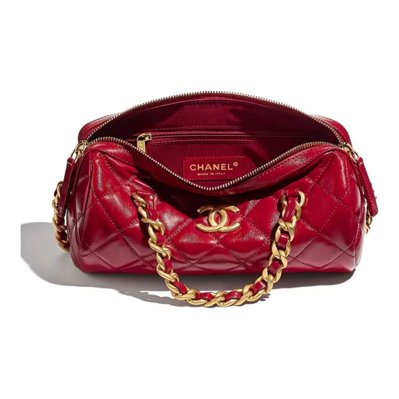 CHANEL Polished Lambskin Cylinder Bag, Handbag, Shoulder Bag, Crossbody Bag Women's Rose Red-3