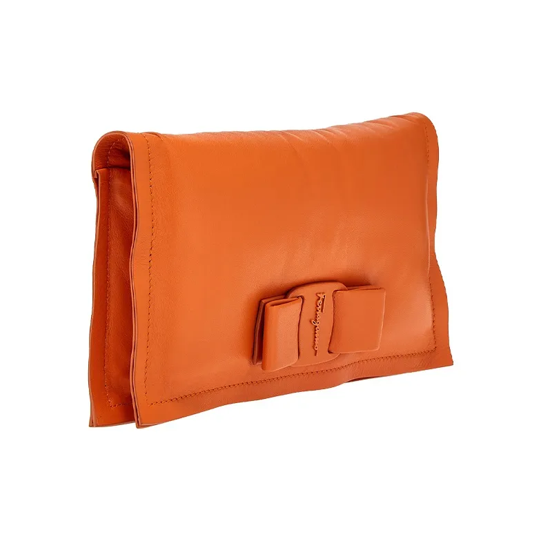 FERRAGAMO Calfskin Pillow Bag Shoulder Bag Crossbody Bag Mini Women's Orange-1