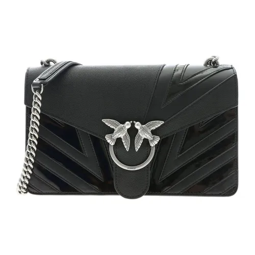 PINKO Patent Leather Patchwork Cow Leather Swallow Bag, Crossbody Bag Medium Size Women's Black