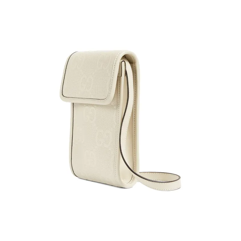 GUCCI Leather Cell Phone Pouch, Shoulder Bag, Crossbody Bag Mini Unisex Ecru-1