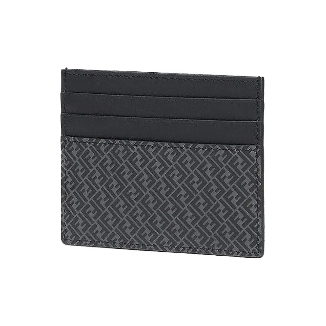 FENDI Calfskin Card Holder Card Holder Men's Black Gray-1