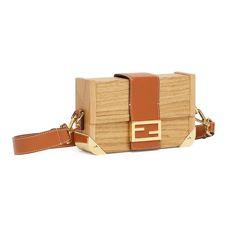 FENDI BaguetteTrunk Natural Oak With Calfskin Box Bag Baguette Bag Shoulder Bag Crossbody Bag Mini Men's Beige/Brown-1