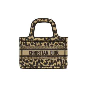 DIOR BookTote Embroidery Tote Bag, Shopping Bag, Handbag Mini Women's Tan & Black