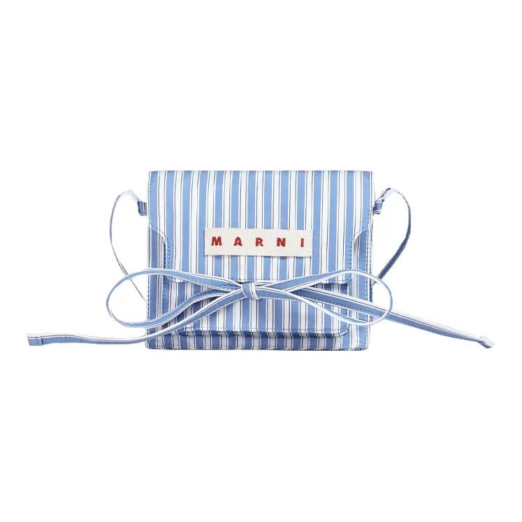 MARNI Trunk Cotton Trunk Bag Shoulder Bag Crossbody Bag Mini Women's Blue White Stripes-0