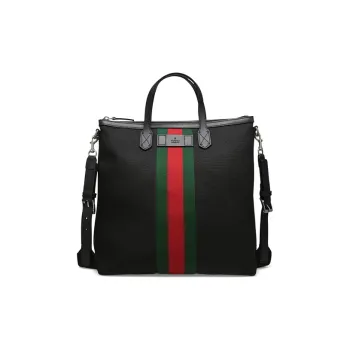 GUCCI Canvas With Leather Canvas Bag, Handbag Men's Black