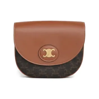 CELINE Triomphe Leather Saddle Bags Shoulder Bags Women's Tawny