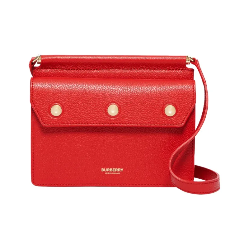 Burberry Title Cow Leather Messenger Bag Shoulder Bag Crossbody Bag Mini Women's Red-0