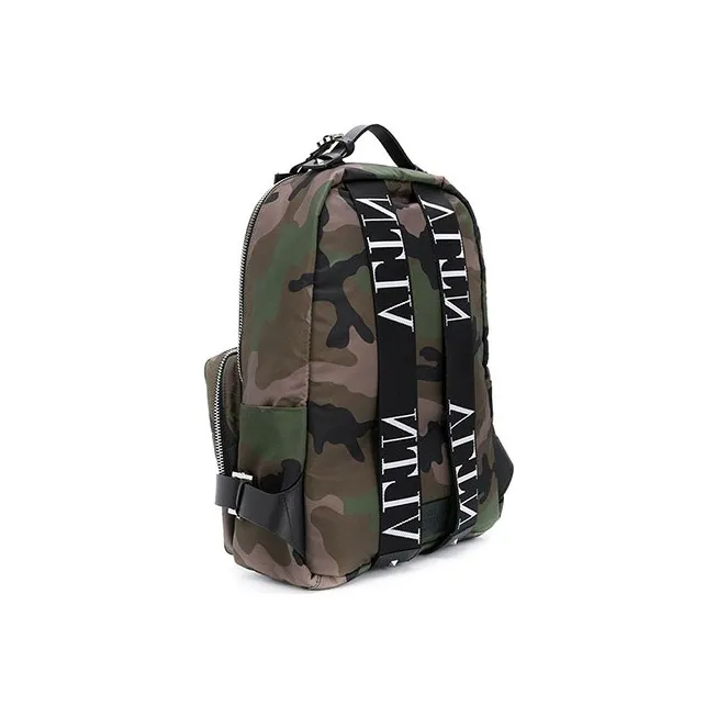 Valentino Fabric With Leather Backpack Regular Unisex Camouflage/Army Green-1