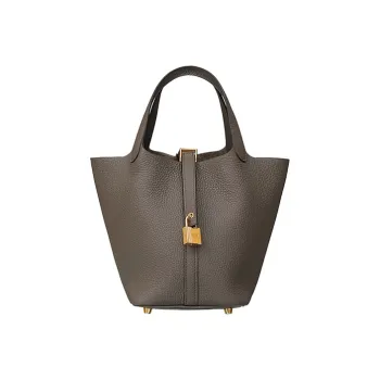 HERMES Picotin Lock Little Bull Leather Basket Bag, Bucket Bag, Handbag 18 Women's Tin Gray