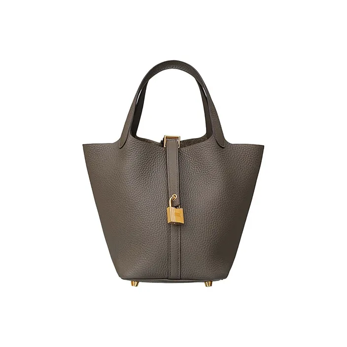HERMES Picotin Lock Little Bull Leather Basket Bag, Bucket Bag, Handbag 18 Women's Tin Gray-0