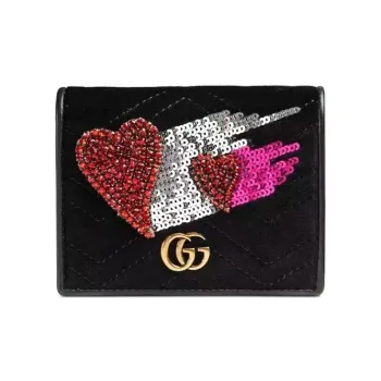 GUCCI Leather Double-Fold Flap Card Holder Wallet Regular Women's Black