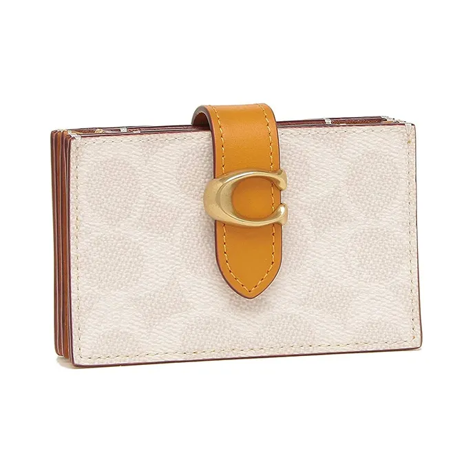 COACH Accordion Zip Monogram Canvas With Leather Card Holder Women's White Brown-1