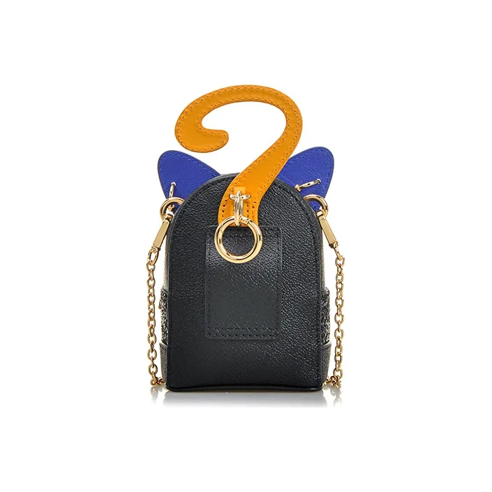 FION PVC Lipstick Bag Chain Handbag Shoulder Bag Small Size Women's Black/Multicolor-3