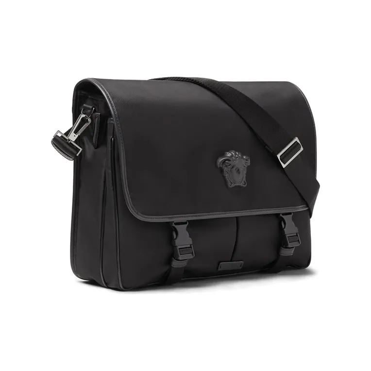 VERSACE La Medusa Nylon Fabric One Shoulder Handbag Crossbody Bag Large Size Men's Black-1