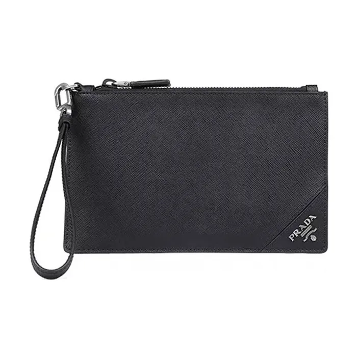 PRADA Leather Card Holder Coin Purse Clutch Men's Black-0