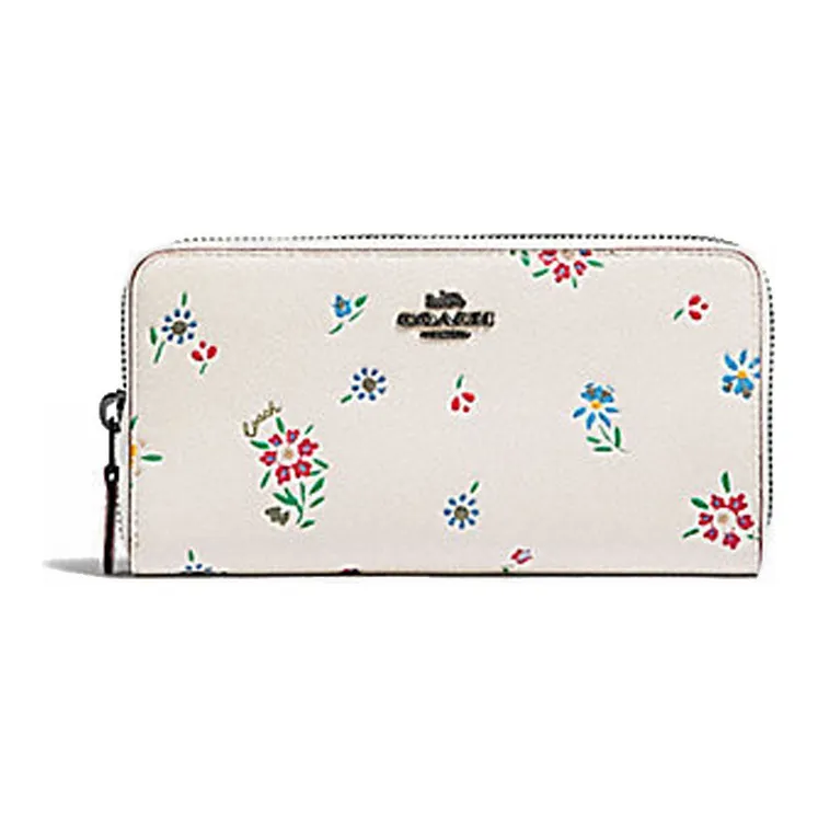 COACH Zip Around Leather Wallet Small Size Women's White-0