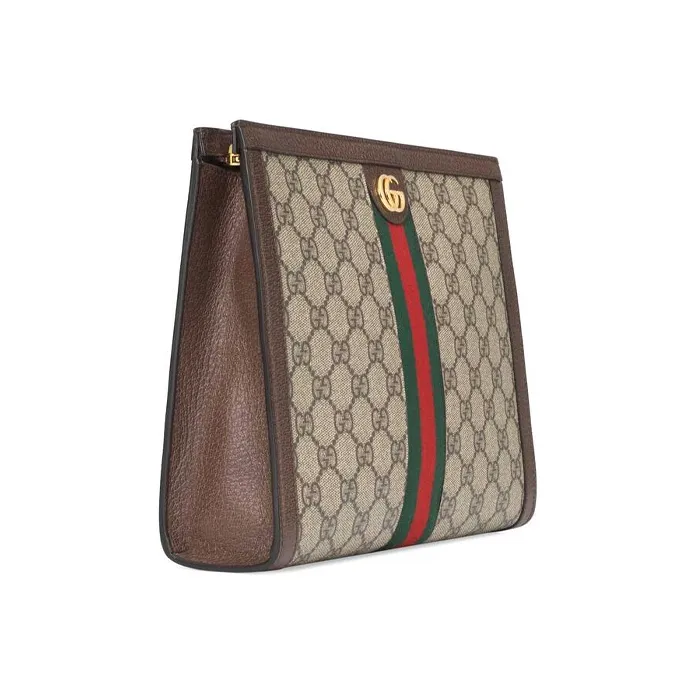 GUCCI Ophidia Canvas With Leather Clutch Women's Ebony/Brown-1