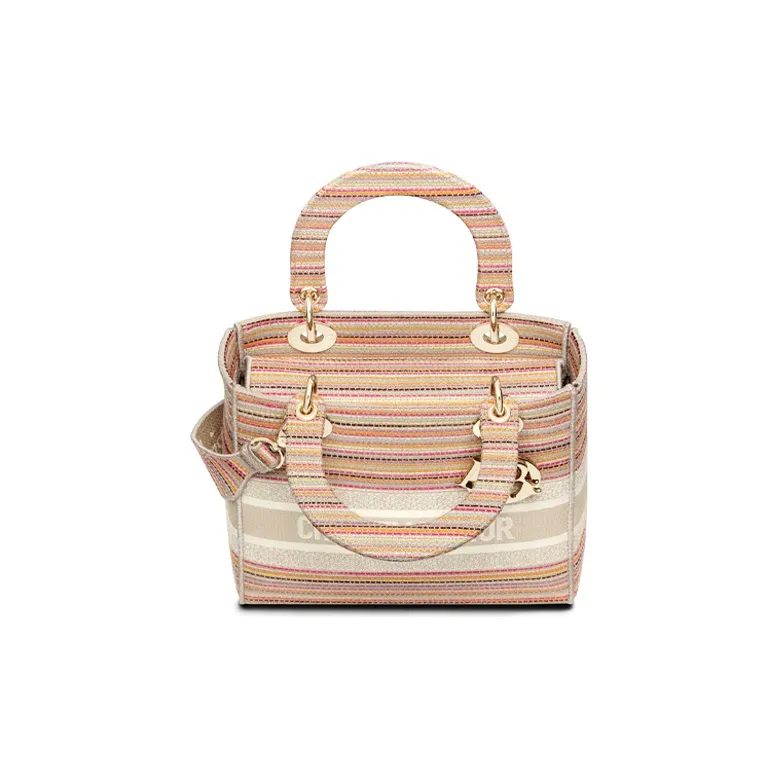 DIOR Lady Dior Canvas Handbag Medium Size Women's Multicolor-3