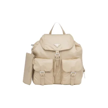 PRADA Cross Grain Leather, Nylon Backpack Women's Desert Beige