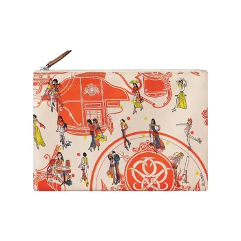 HERMES Silk Storage Bag, Storage Bag, Bag Insert, Clutch Regular Women's Geranium Red/Gray White