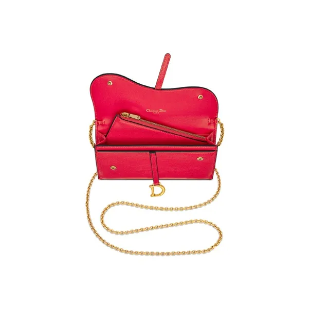 DIOR Saddle Sheepskin Saddle Bag Shoulder Bag Crossbody Bag Wallet Women's Red-3