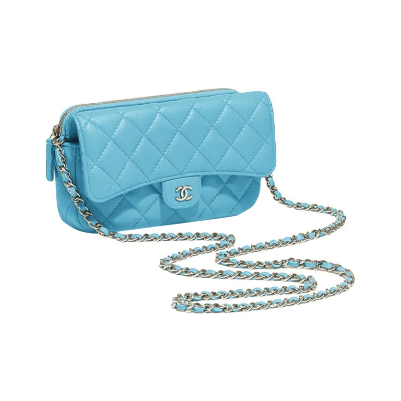 CHANEL Leather Cell Phone Pouch Unisex Sky Blue-1