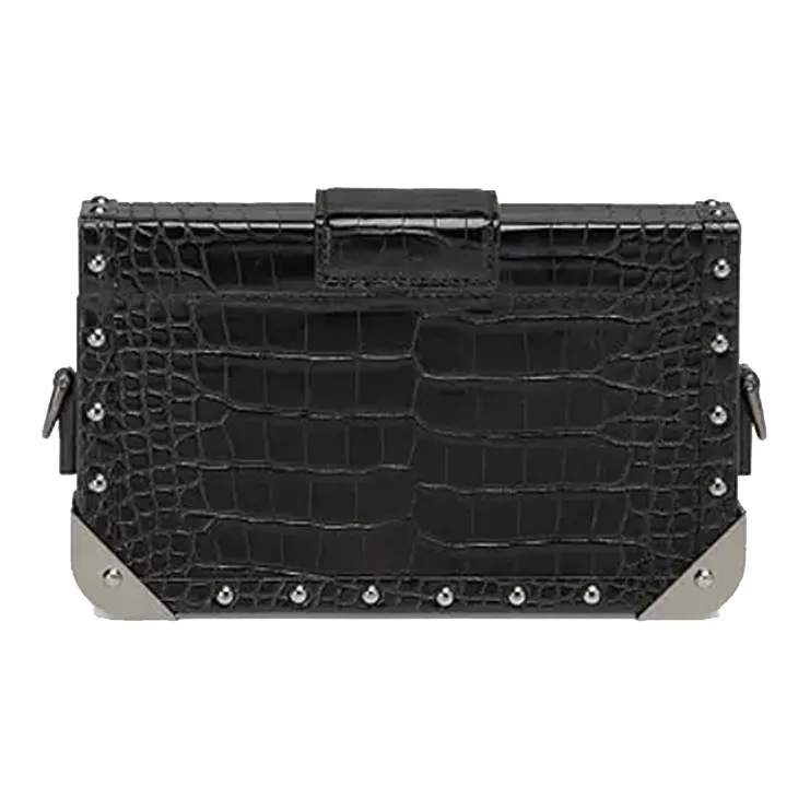 FENDI BaguetteTrunk Crocodile Pattern Leather Baguette Bag Box Bag Shoulder Bag Crossbody Bag Mini Men's Black-2
