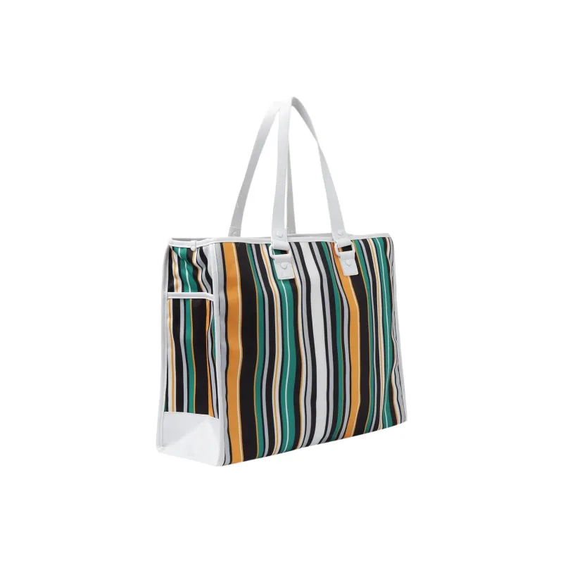 LiNing Polyester Tote Bag Shopping Bag Handbag Regular Unisex Green And Yellow Stripes-1