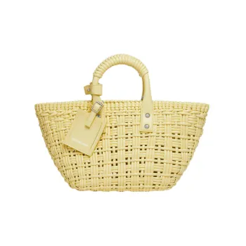 Balenciaga BISTRO Polyurethane Baskets Bag, Crossbody One Shoulder Handbag Trumpets Women's Light Yellow