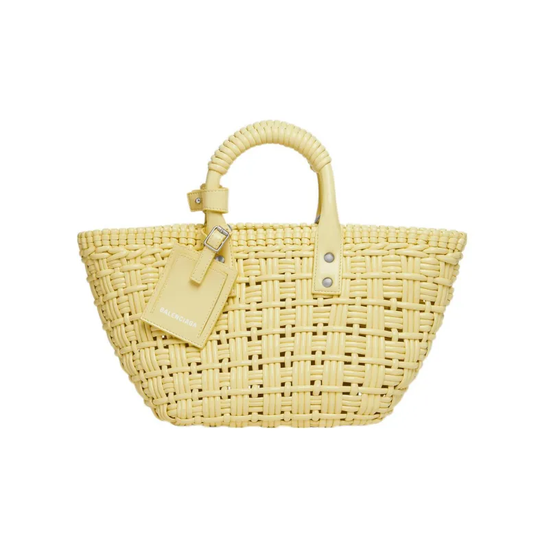Balenciaga BISTRO Polyurethane Baskets Bag, Crossbody One Shoulder Handbag Trumpets Women's Light Yellow-0
