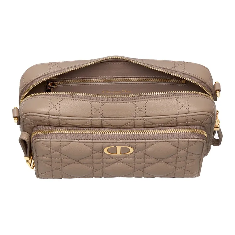 DIOR Caro Calfskin Patchwork Leather Clutch Shoulder Crossbody Bag Women's Taupe-3