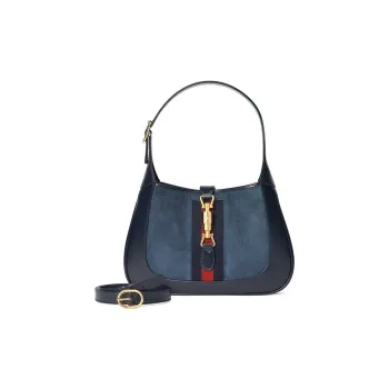 GUCCI Jackie 1961 Suede With Leather Crescent Shoulder Bag Shoulder Bag Small Size Women's Blue