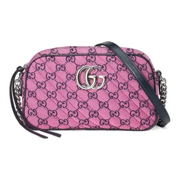GUCCI GG Marmont Canvas Camera Bag Canvas Bag Shoulder Bag Crossbody Bag Small Size Women's Pink/Black