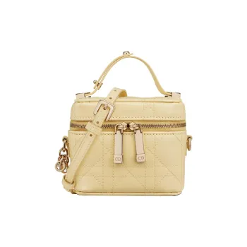 DIOR Lady Dior Cow Leather One Shoulder Crossbody Handbag Extra Mini Women's Custard