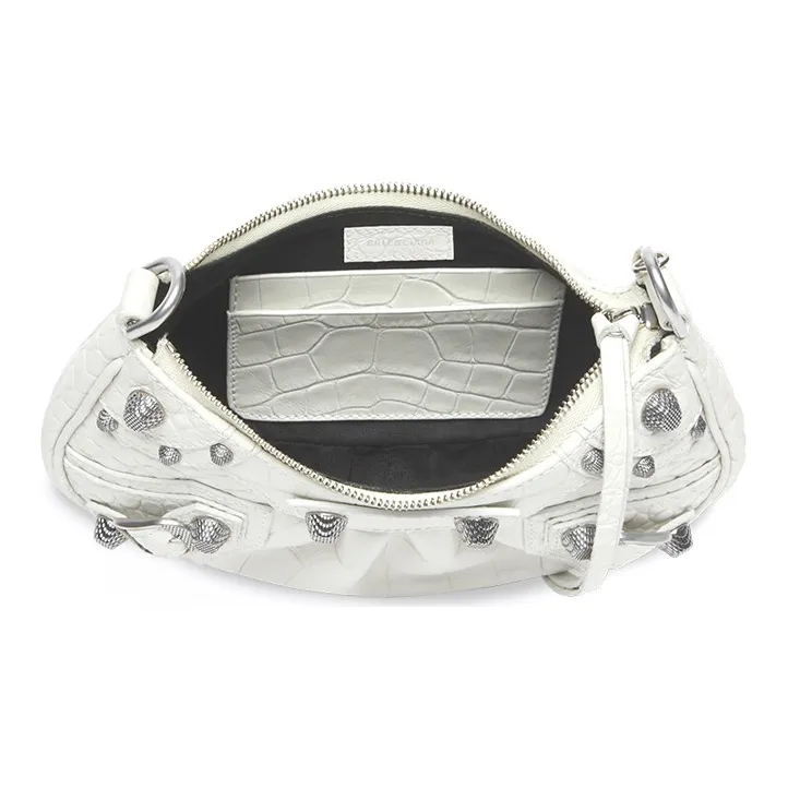 Balenciaga Le Cagole Mini Bag With Chain Crocodile Embossed White-4