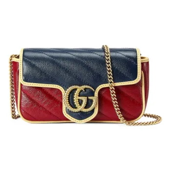 GUCCI GG Marmont Leather Shoulder Bag, Crossbody Bag Mini Women's Blue/Red