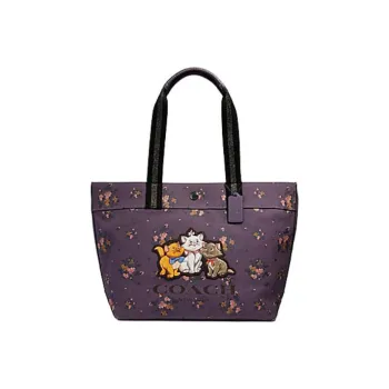 COACH Coated Canvas Tote Bag Shoulder Bag Large Size Women's Gray Tones Lavender Purple