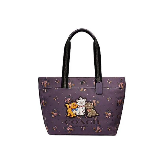 COACH Coated Canvas Tote Bag Shoulder Bag Large Size Women's Gray Tones Lavender Purple-0