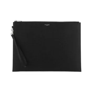 SAINT LAURENT Cowhide Leather Handheld Handbag Men's Black