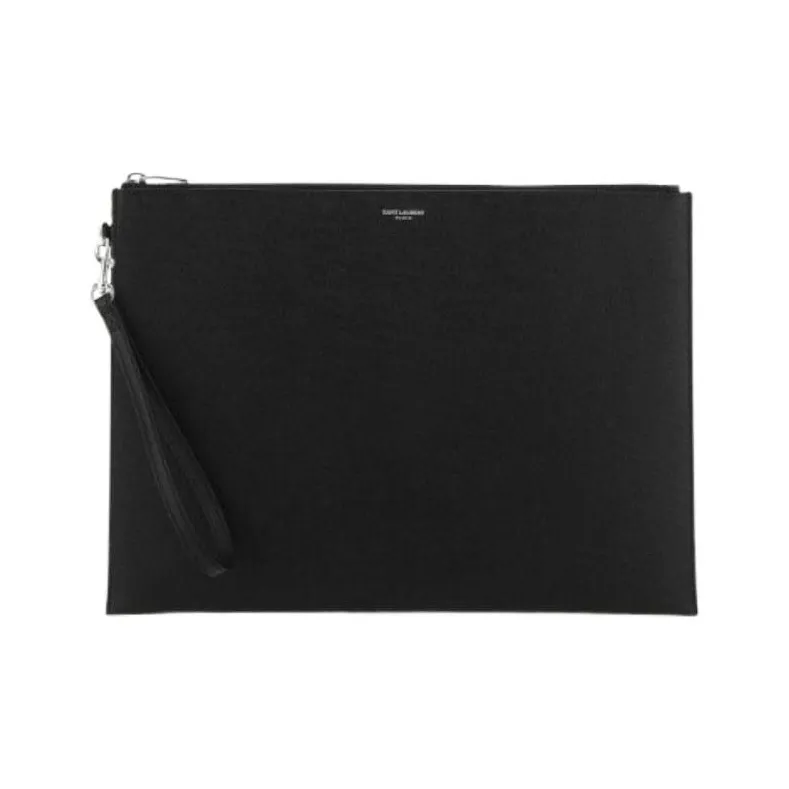 SAINT LAURENT Cowhide Leather Handheld Handbag Men's Black-0