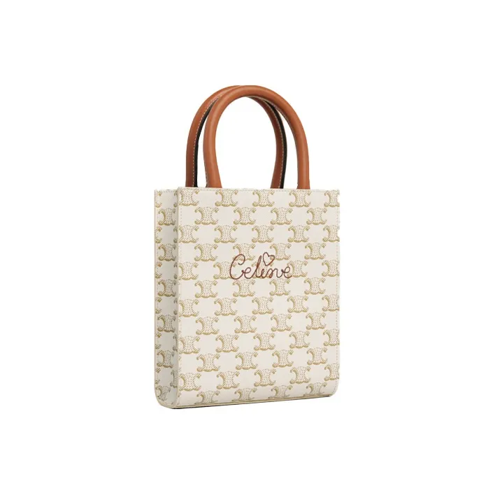CELINE Cabas Cow Leather Handbag, Shoulder Bag, Crossbody Bag Mini Women's Candy/White-1