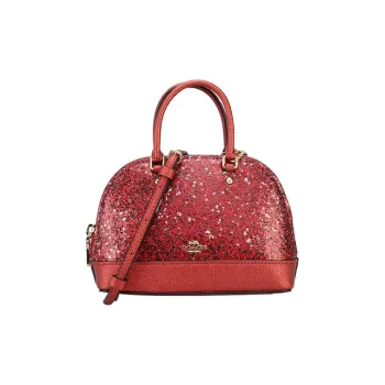 COACH Sierra Glitter Sequins With Leather Dome Bag Portable Crossbody Bag Crossbody Bag Small Size Women's Red