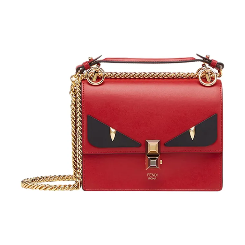 FENDI Kan I Leather Shoulder Bag Small Size Women's Red-0